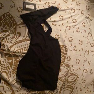 Black mesh layered one shoulder bodycon